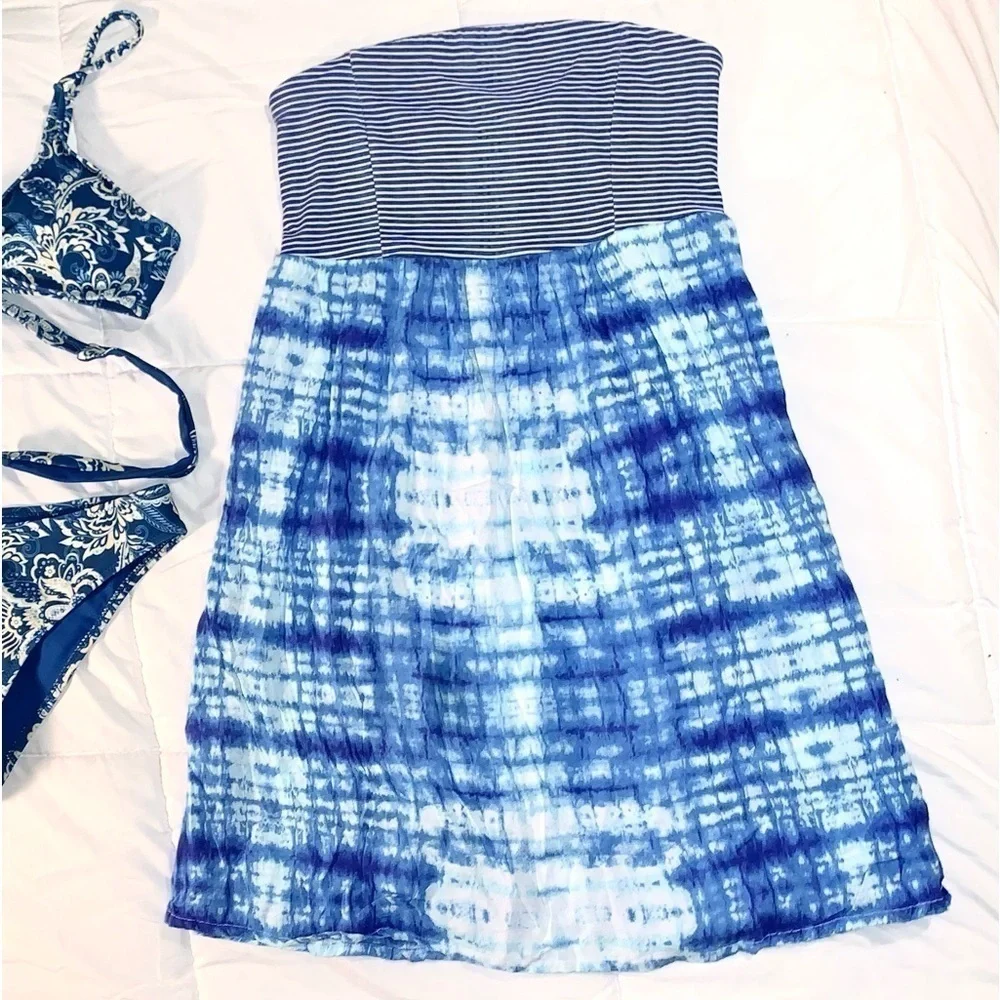 Cupshe Bikini Blue/White Size 10 Roxy mini Dress Tie Dye Medium
